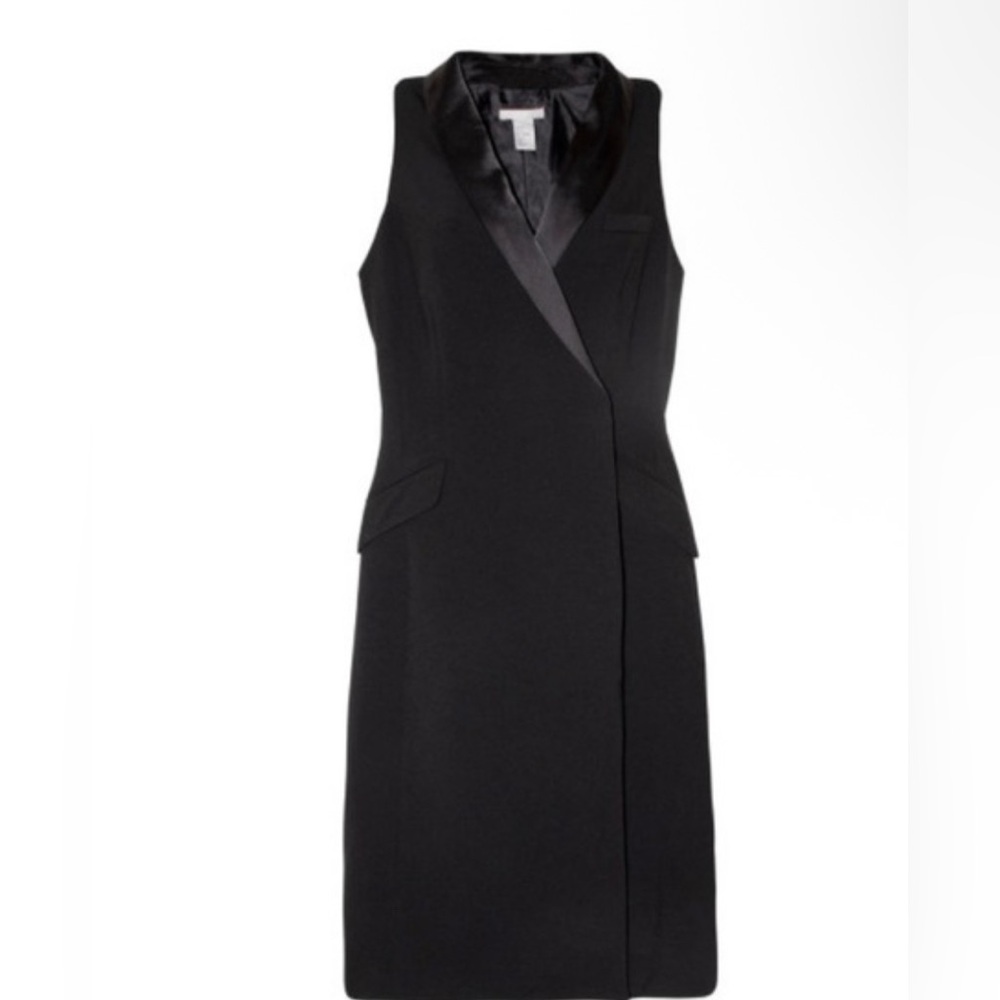 H&M Black Midi Dress with Satin Lapel